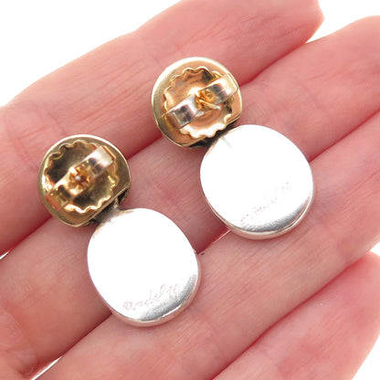 Vaubel 925 Sterling Silver 2-Tone Vintage 1999 Modernist Floral Dangle Earrings