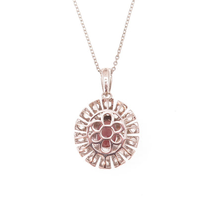 925 Sterling Silver Real Red Garnet White Topaz Floral Cable Chain Necklace 18"