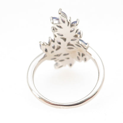 Chuck Clemency 925 Sterling Silver Real Tanzanite Floral Bypass Ring Size 7.25