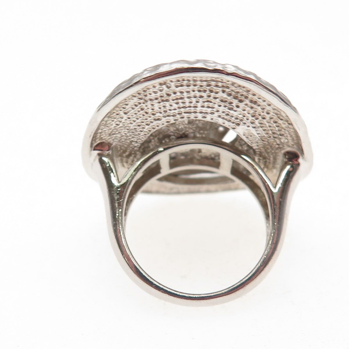 925 Sterling Silver Round-Cut C Z Modernist Hammered Statement Ring Size 6