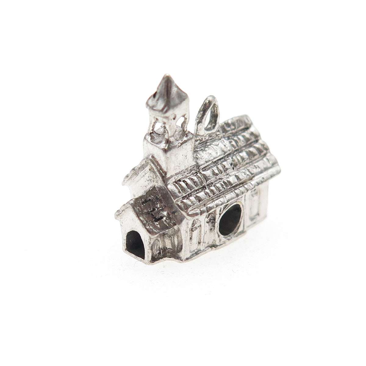 J.M. FISHER 925 Sterling Silver Vintage Old Church Mini 3D Charm Pendant