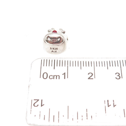 PANDORA 925 Sterling Silver Enamel Red-Nosed Reindeer Slide Bead Charm