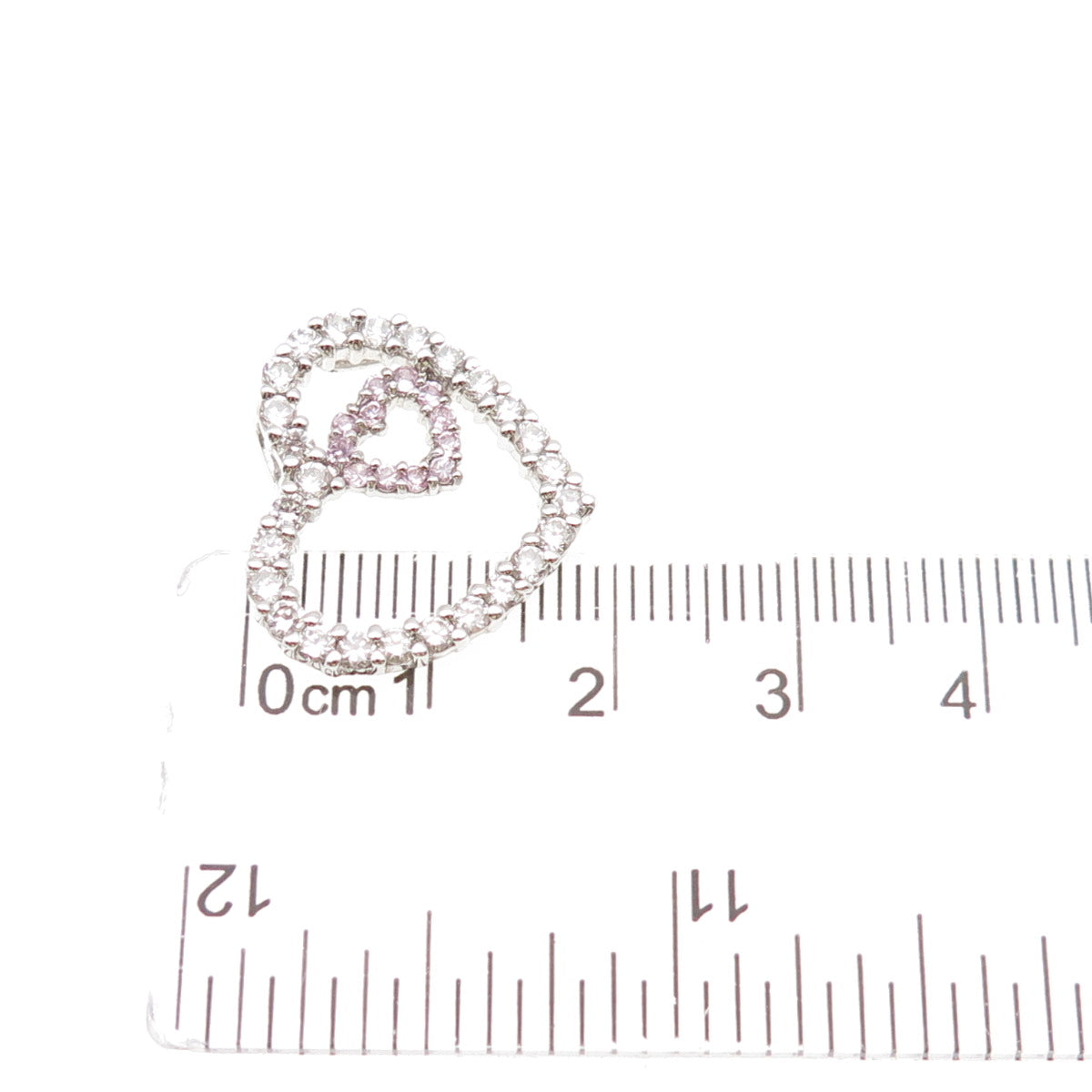 925 Sterling Silver Round-Cut White & Pink C Z Heart Mini Slide Charm Pendant