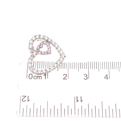 925 Sterling Silver Round-Cut White & Pink C Z Heart Mini Slide Charm Pendant
