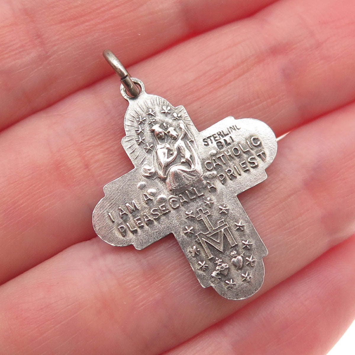 Bliss 925 Sterling Silver Antique Art Deco 4-Way Cross Catholic Charm Pendant