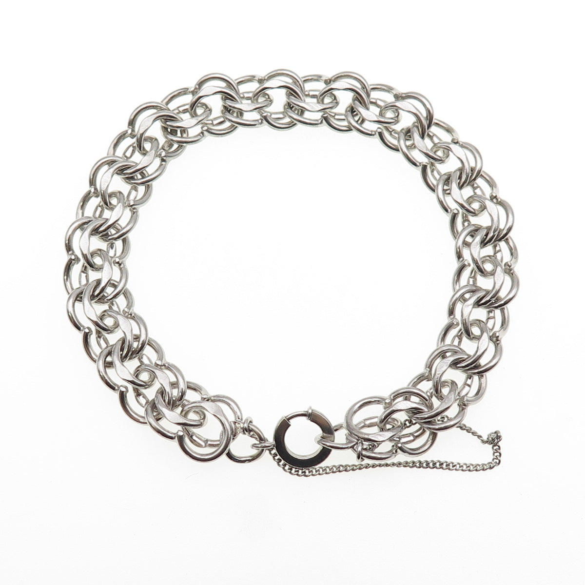 925 Sterling Silver Antique Art Deco Double Rolo Link Bracelet 6.75"