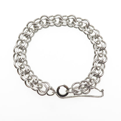 925 Sterling Silver Antique Art Deco Double Rolo Link Bracelet 6.75"