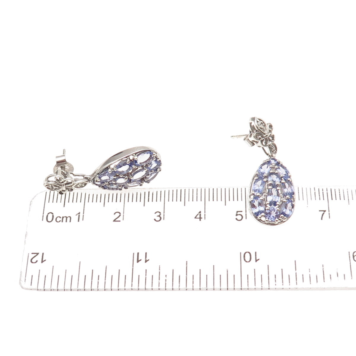 Chuck Clemency 925 Sterling Silver Real Diamond & Tanzanite Dangle Earrings