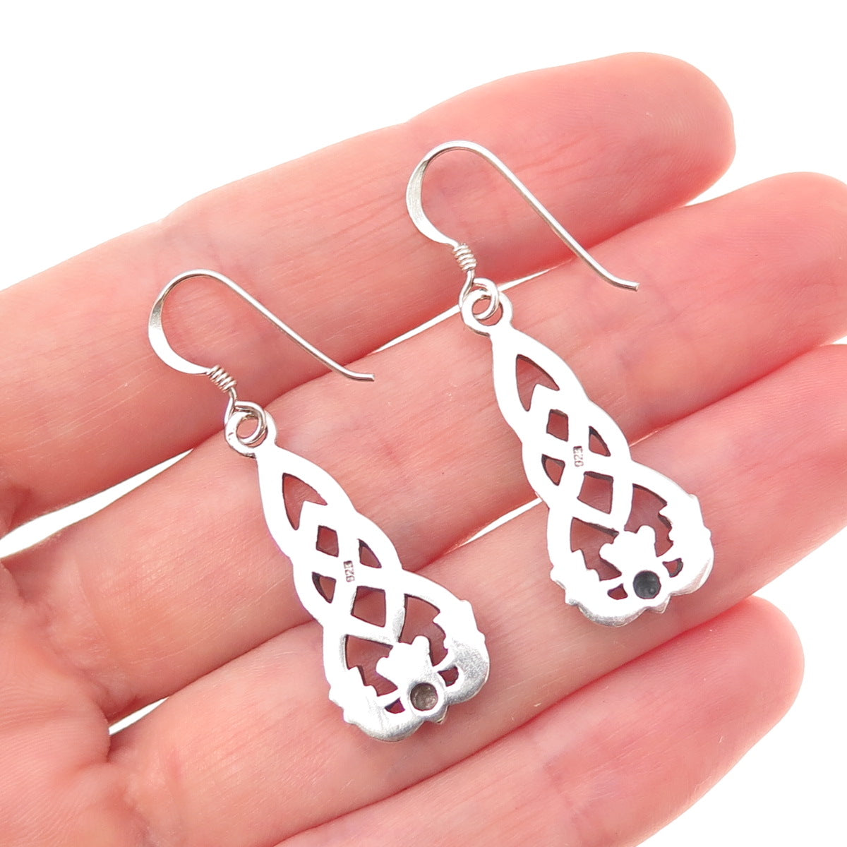 925 Sterling Silver Vintage Irish Claddagh Oxidized Dangle Earrings