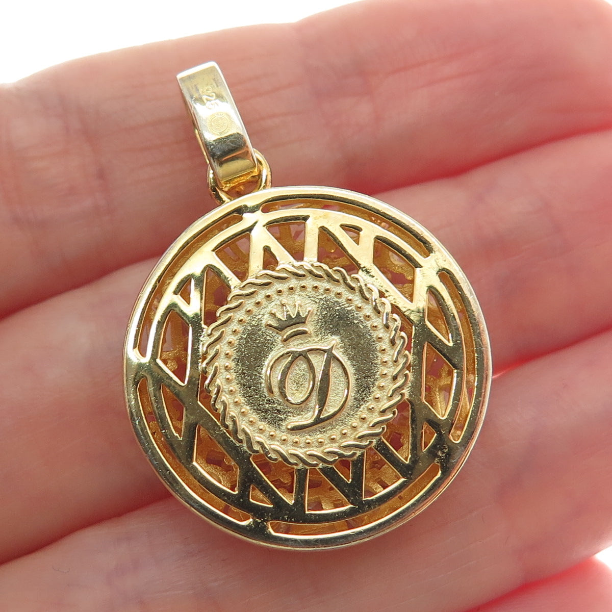 925 Sterling Silver Gold Plated Multi-C Z Sparkle Round Pendant