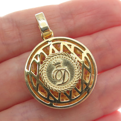 925 Sterling Silver Gold Plated Multi-C Z Sparkle Round Pendant