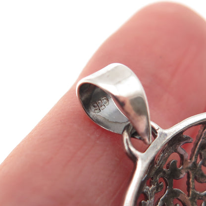 925 Sterling Silver Vintage Ornate Floral Oxidized Charm Pendant