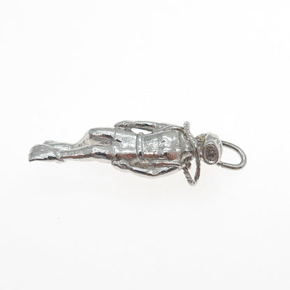 925 Sterling Silver Vintage Scuba Diver 3D Charm Pendant