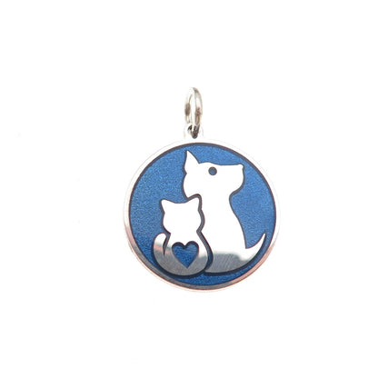 925 Sterling Silver Blue Enamel Dog & Cat Friendship Mini Charm Pendant