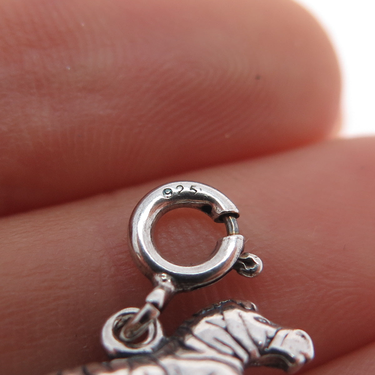 925 Sterling Silver Vintage Zebra Couple Spring Ring Mini Charm Pendant