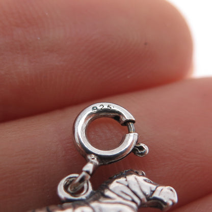 925 Sterling Silver Vintage Zebra Couple Spring Ring Mini Charm Pendant
