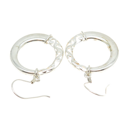 925 Sterling Silver Vintage Circle Dangling Hook Earrings