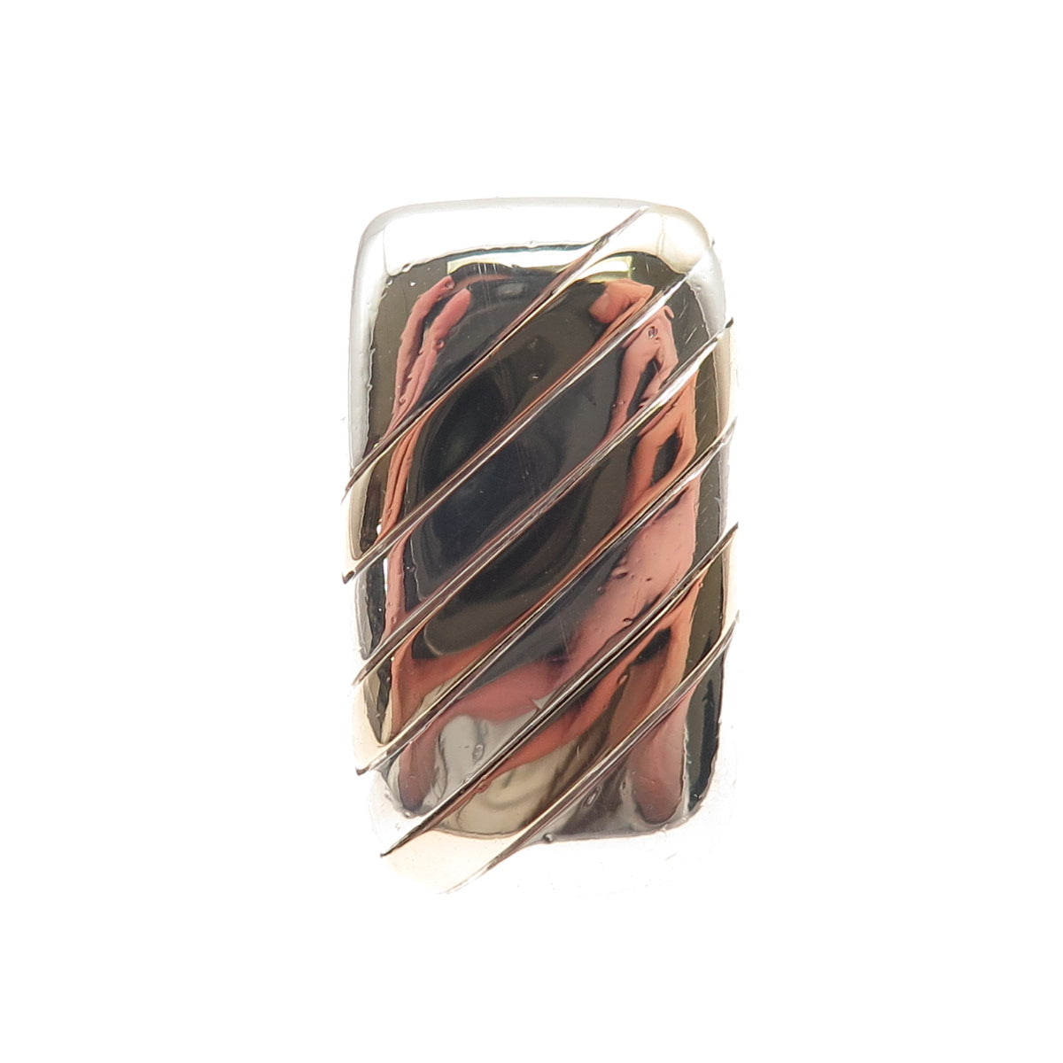 925 Sterling Silver 14K Gold Vintage Modernist Ribbed Ring Size 6.5