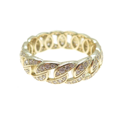 LER JEWELS Sterling Silver Gold Plated Round-Cut C Z Curb Band Ring Size 12.5