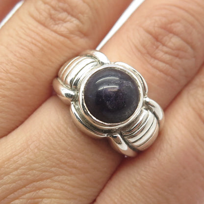 925 Sterling Silver Vintage Real Sugilite Gem Graduated Round Ring Size 7.25