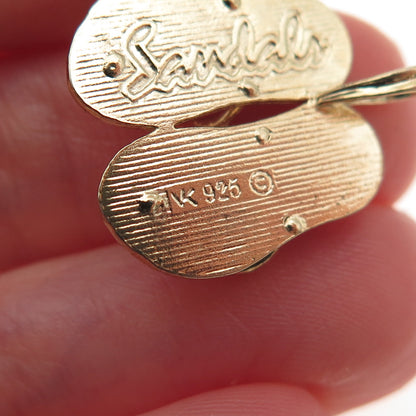 925 Sterling Silver Gold Plated Sandals 3D Charm Pendant