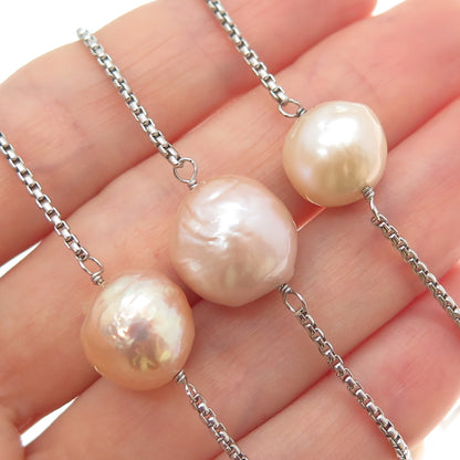 HONORA Sterling Silver Vintage Pearl Round Box Chain Adjustable Necklace 18-28"