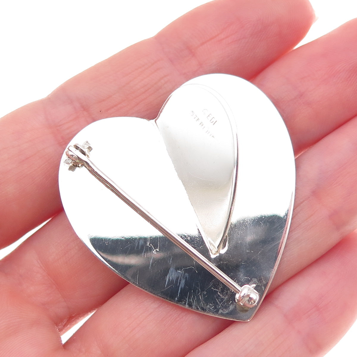 925 Sterling Silver Vintage EDI Modernist Heart Pin Brooch