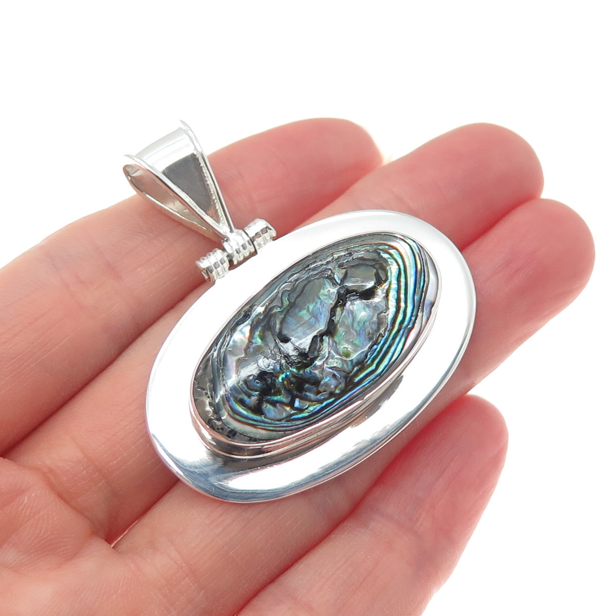 ATI ANNIKA WITT 925 Sterling Silver Vintage Mexico Abalone Shell Charm Pendant