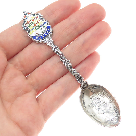 925 Sterling Silver Antique 1901 RD Canada Enamel Parliament Hill Coffee Spoon