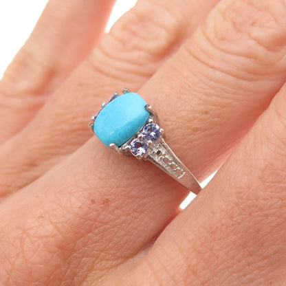 Chuck Clemency 925 Sterling Silver Real Turquoise & Tanzanite Ring Size 6