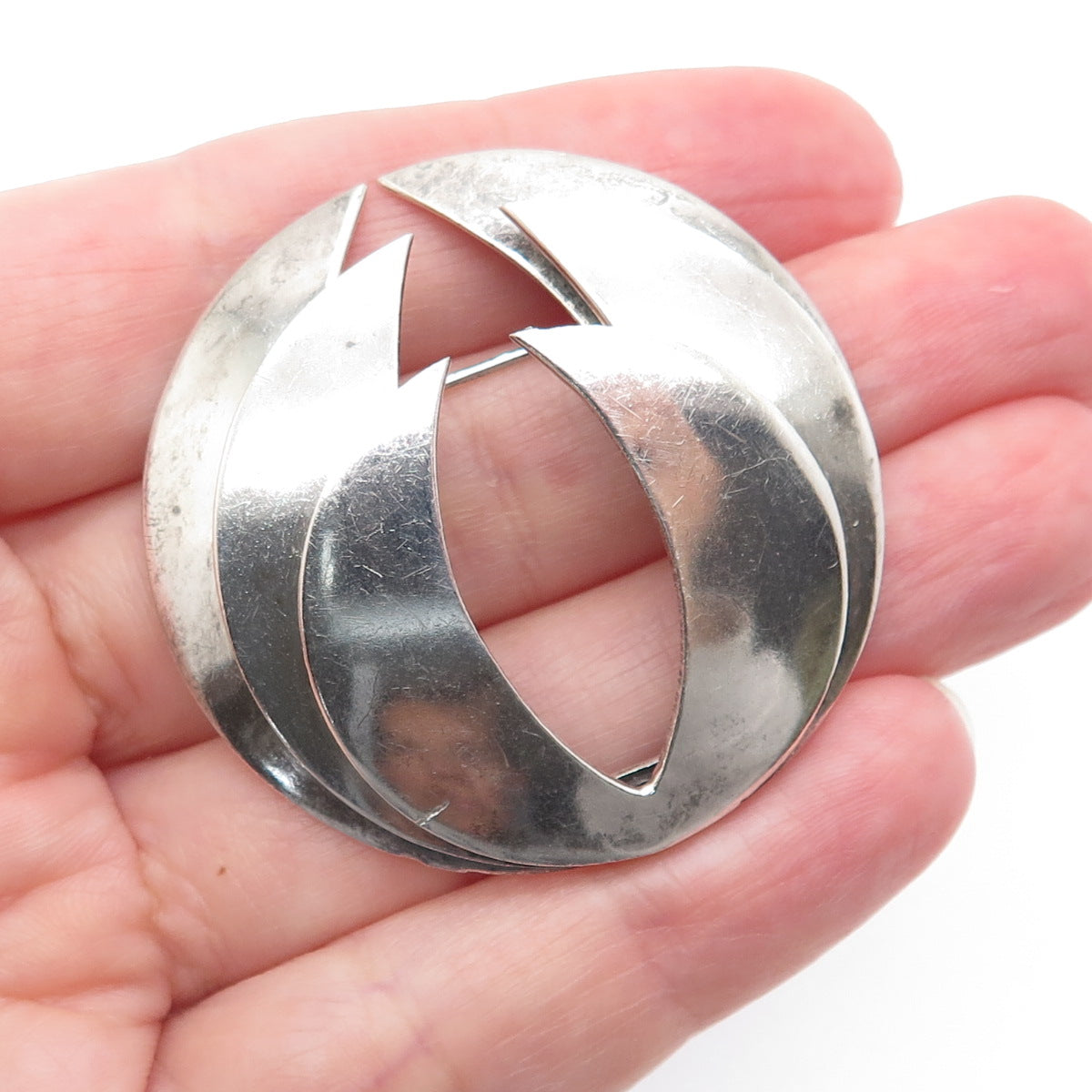 925 Sterling Silver Vintage Mexico Modernist Oxidized Pin Brooch
