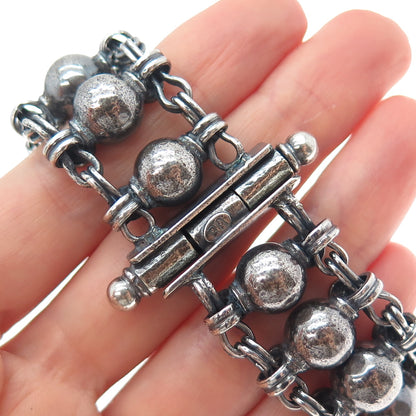RA Rajasthani Sterling Silver Vintage Modernist Ball Beaded Oxidized Bracelet 7"