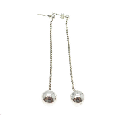 925 Sterling Silver Box Link Drop Ball Dangling Earrings