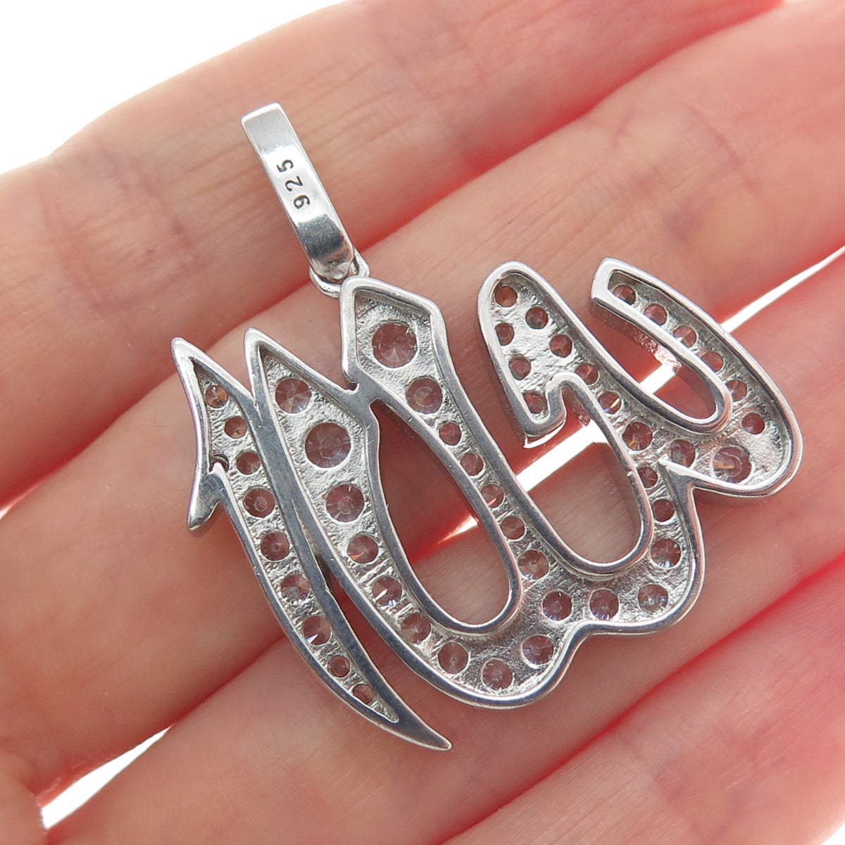 925 Sterling Silver C Z Muslims Allah Religious Sparkle Pendant