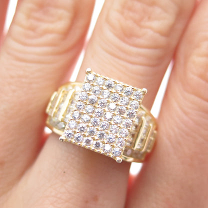 925 Sterling Silver Gold Plated Round & Tapered Baguette-Cut C Z Ring Size 6.5