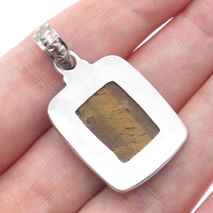 925 Sterling Silver Vintage Real Tiger Eye Charm Pendant
