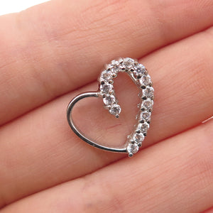 925 Sterling Silver Round-Cut C Z Heart Mini Slide Charm Pendant