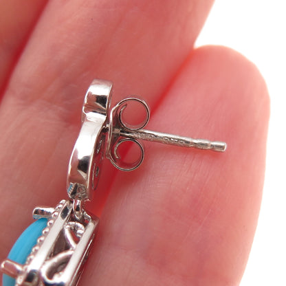 Chuck Clemency 925 Sterling Silver Real Turquoise & White Topaz Dangle Earrings