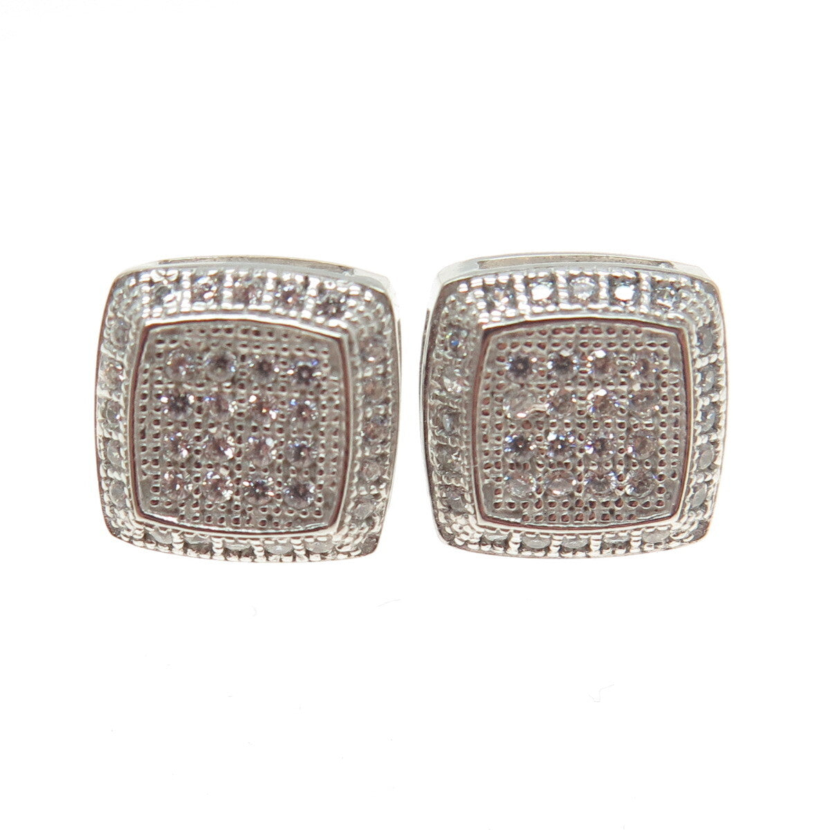 925 Sterling Silver Round-Cut C Z Cushion Stud Earrings