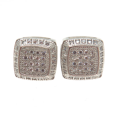 925 Sterling Silver Round-Cut C Z Cushion Stud Earrings