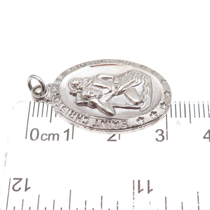 925 Sterling Silver Vintage St. Christopher Religious Charm Pendant