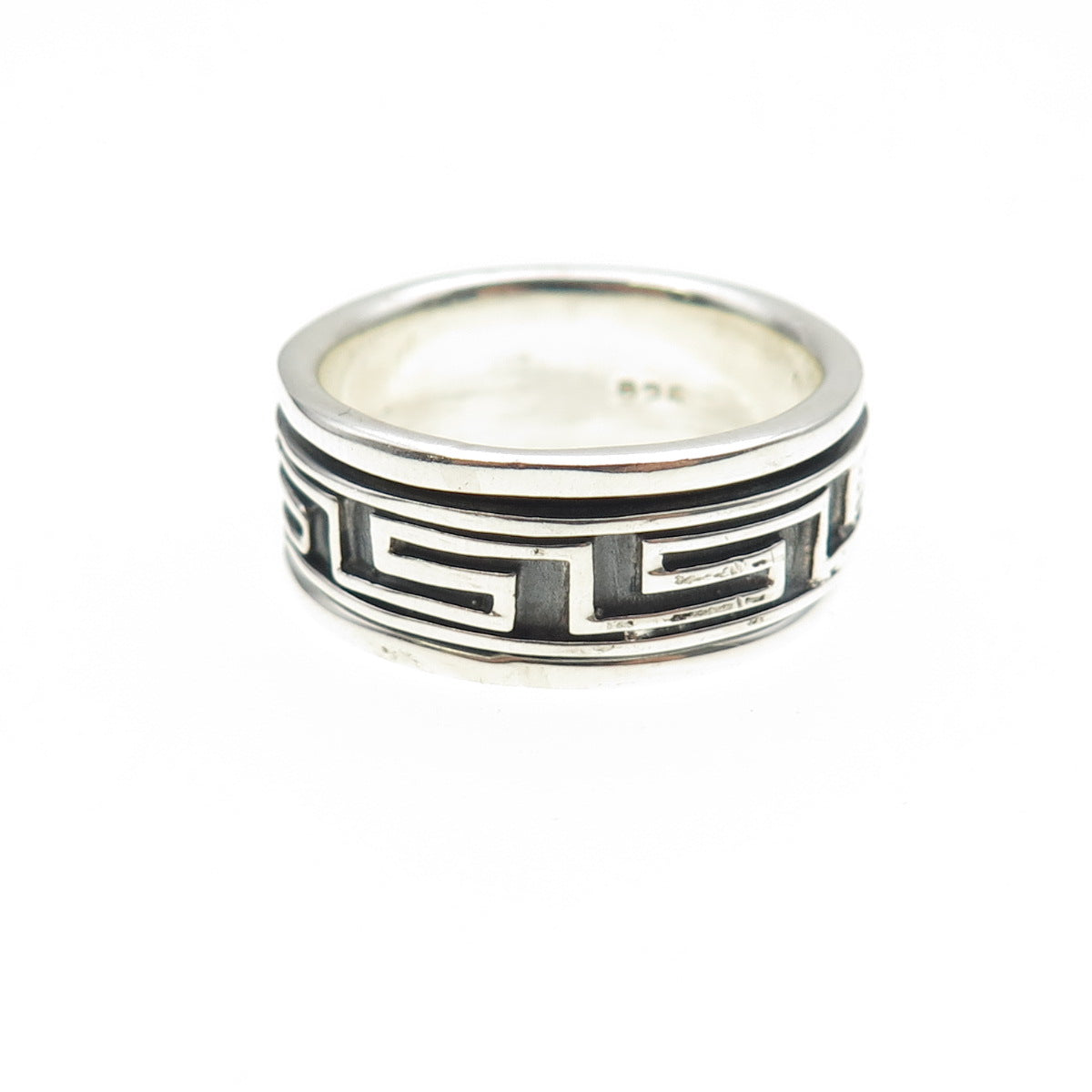925 Sterling Silver Vintage Greek Maze Oxidized Rotating Band Ring Size 9