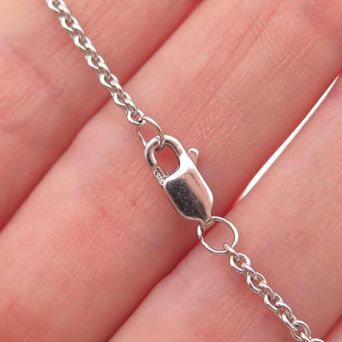 925 Sterling Silver Real Round-Cut Diamond Heart & Key Chain Necklace 18"