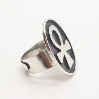 925 Sterling Silver Vintage Mexico Coptic Cross Adjustable Ring Size 5.5