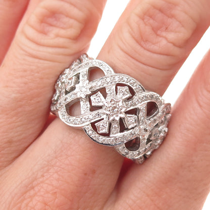 925 Sterling Silver Round-Cut C Z Cross Woven Sparkle Ring Size 8