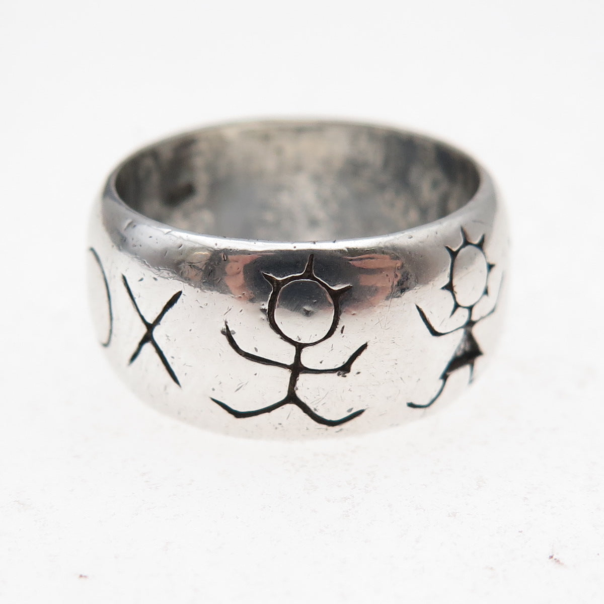 925 Sterling Silver Vintage XOX Hugs & Kisses Couple Oxidized Ring Size 6.25