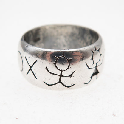 925 Sterling Silver Vintage XOX Hugs & Kisses Couple Oxidized Ring Size 6.25
