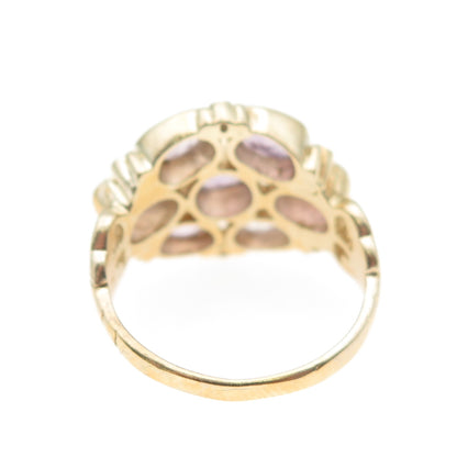 925 Sterling Silver Gold Plated Vintage Real Amethyst & C Z Ring Size 5.25