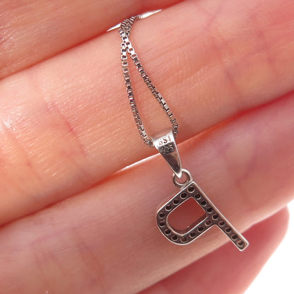 925 Sterling Silver Round-Cut C Z Letter P Initial Box Chain Necklace 18"