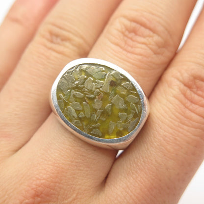 925 Sterling Silver Real Rhyolite Gem Adjustable Ring Size 8